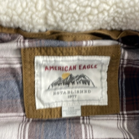 American Eagle Men’s Workwear Khaki Hooded Jacket Fleece Lines Size Large - Picture 3 of 7